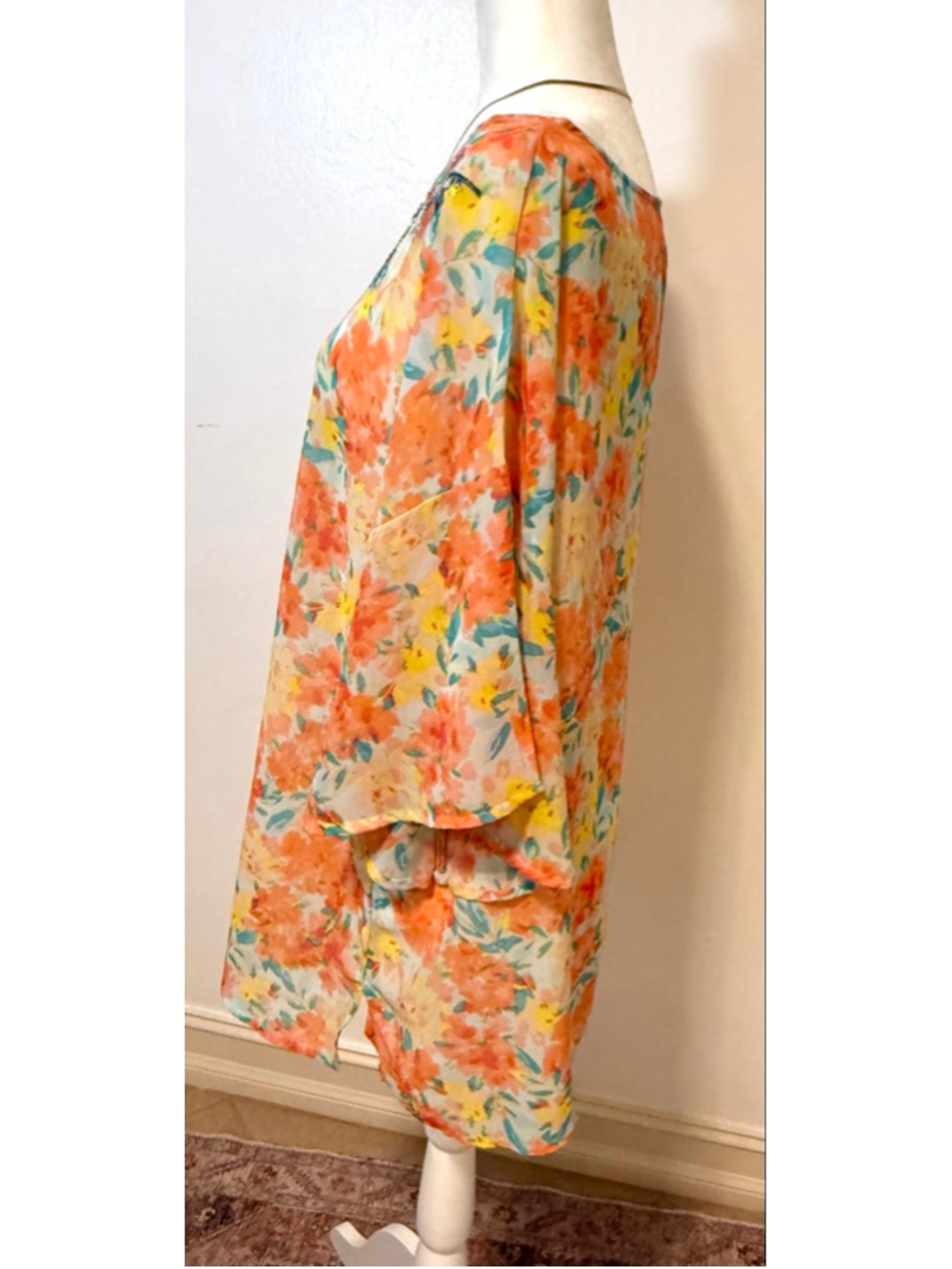 Jason Wu Floral Embroidered Blouse L Orange Yellow, beaded, dolman, flowy - Picture 4 of 9